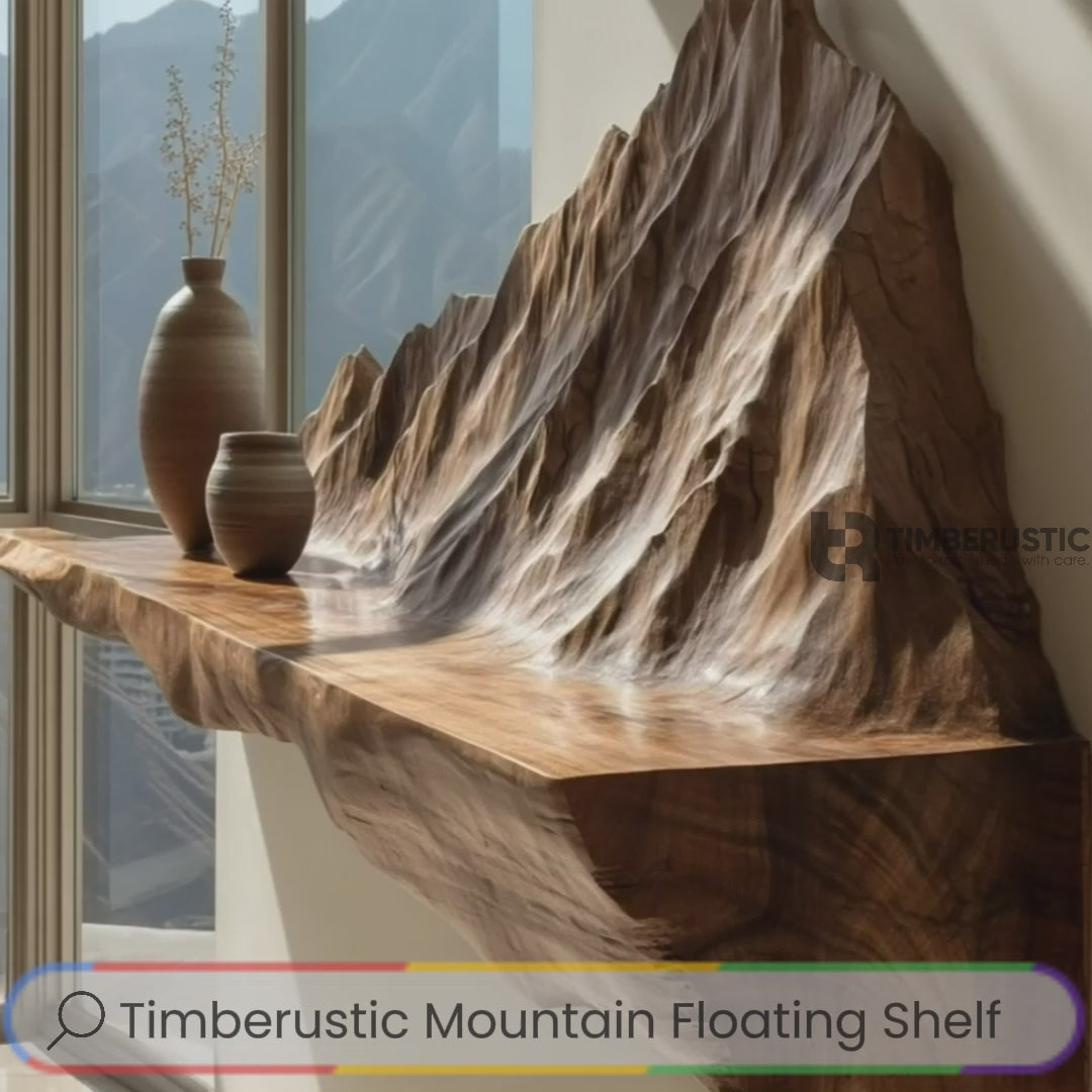 Orlune Sculpted Solid Wood Mountain Floating Shelf SPA564532