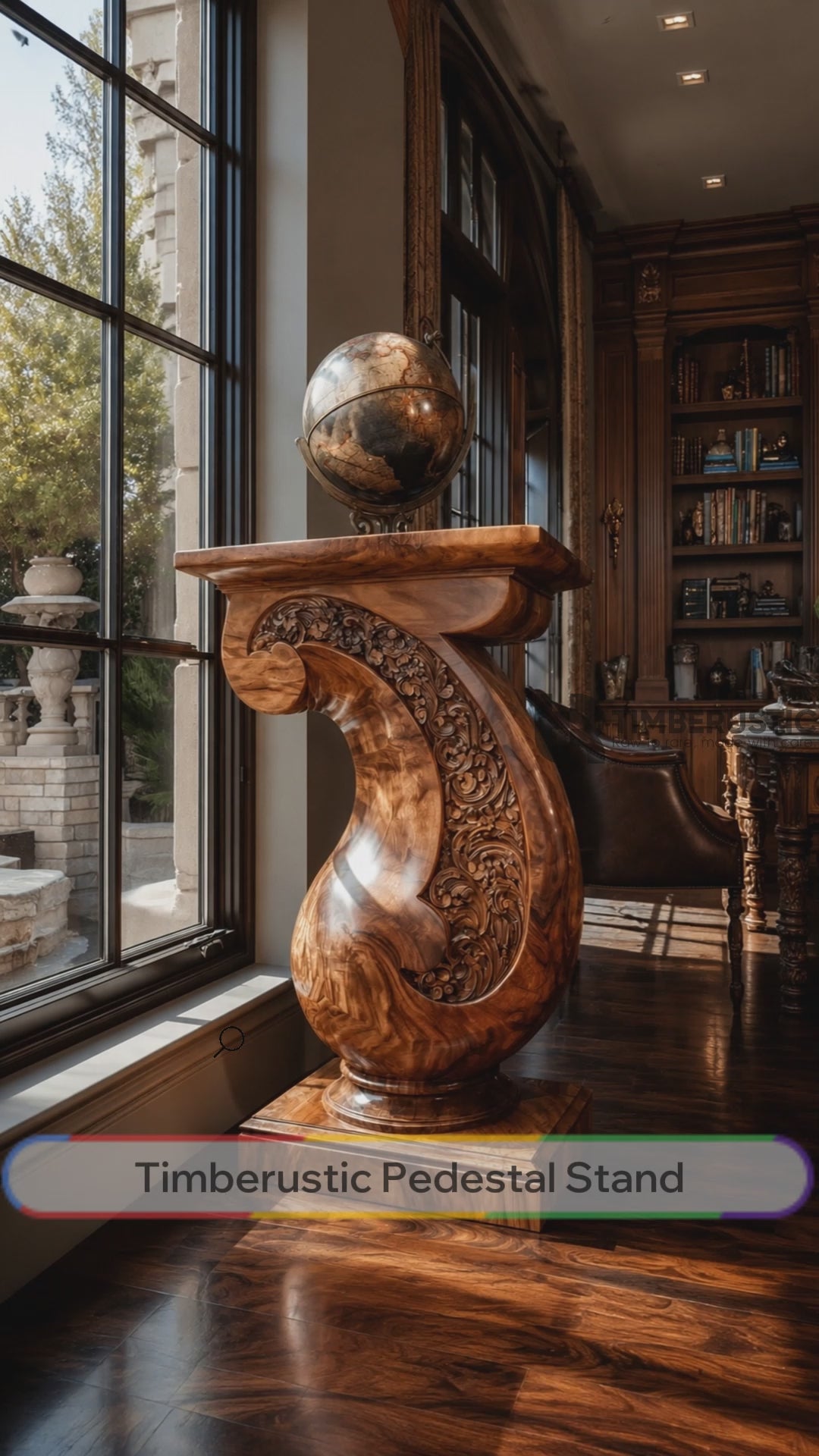 Varellion Solid Wood Sculpted Pedestal Stand