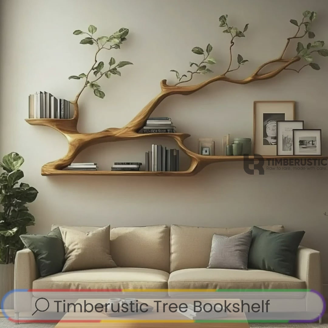 Eryndor Live Edge Solid Wood Tree-Inspired Wall Bookshelf