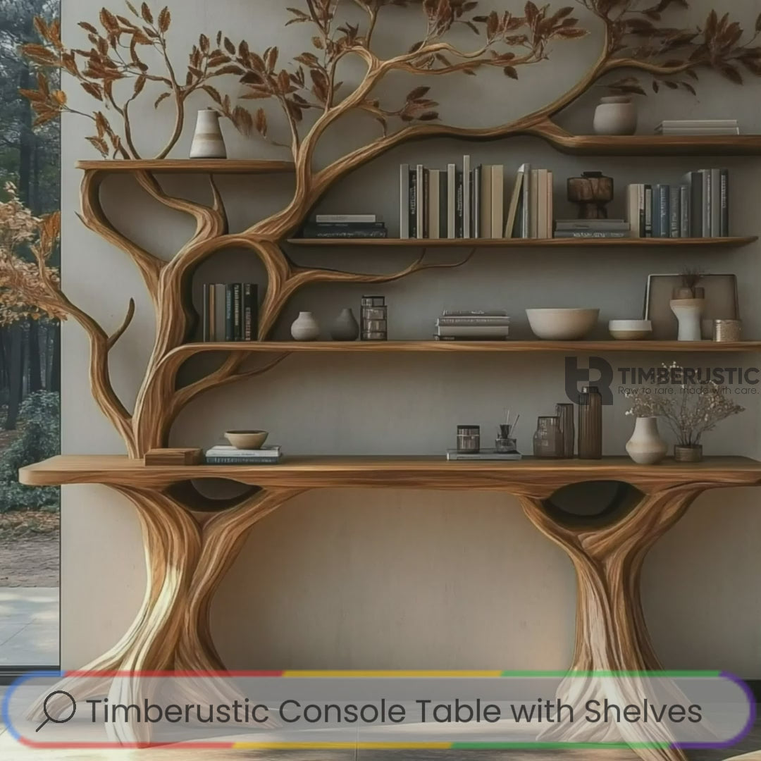 Veltrion Sculpted Solid Wood Console Table with Shelves