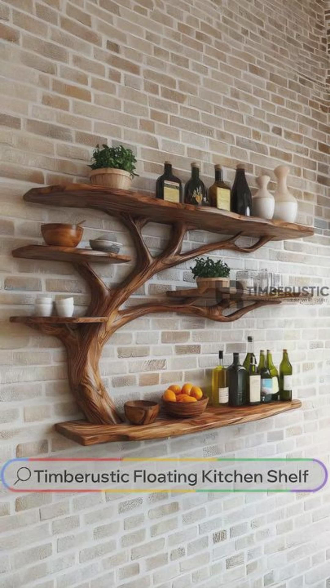 Norvaryn Live Edge Solid Wood Floating Kitchen Shelf
