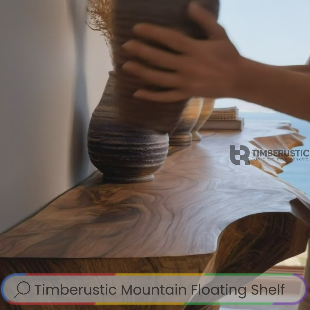 Varkenos Live Edge Solid Wood Mountain Floating Shelf