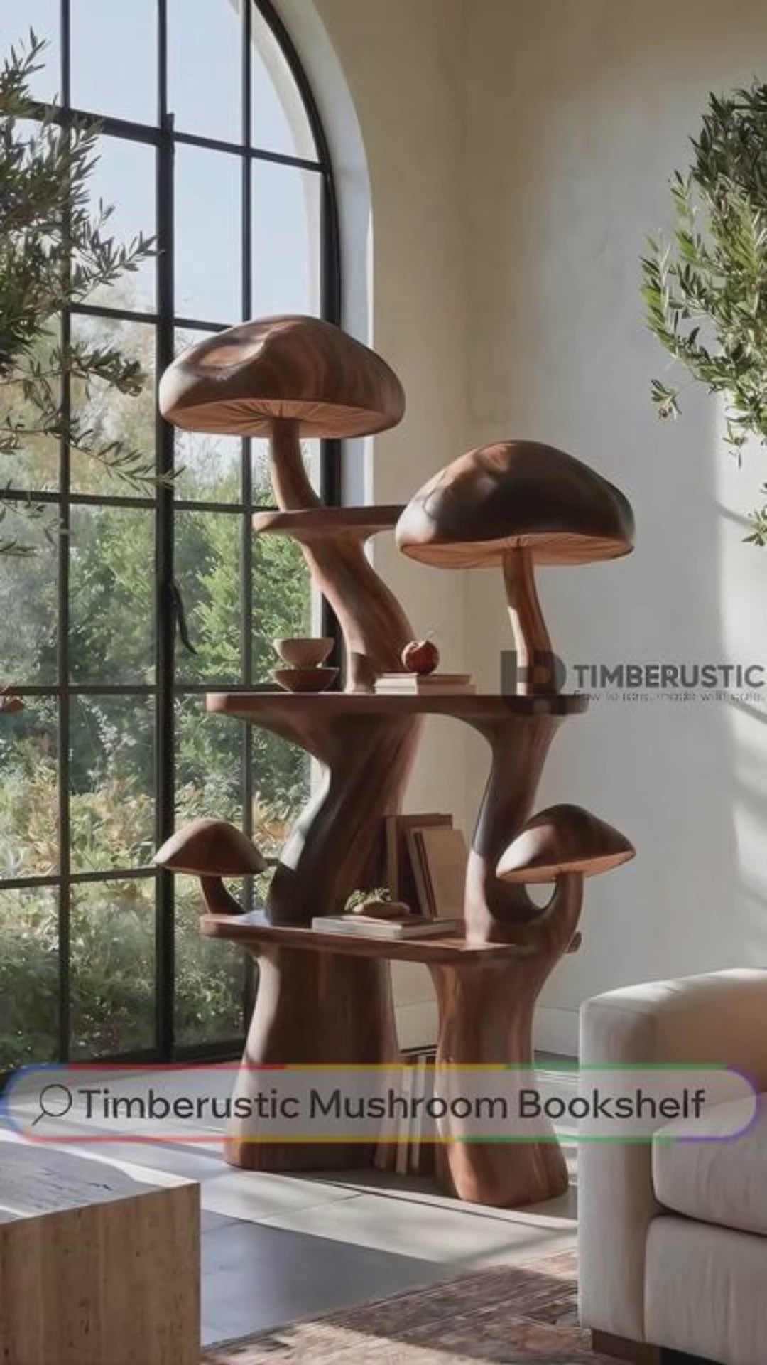 Fungrove Sculpted Solid Wood Mushroom Bookshelf