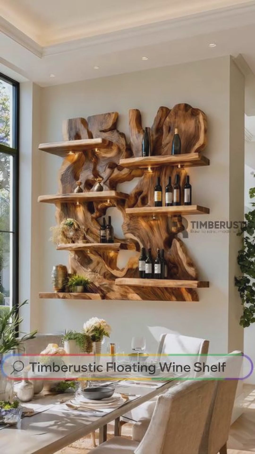 Viremont Live Edge Handcrafted Floating Wine Shelf