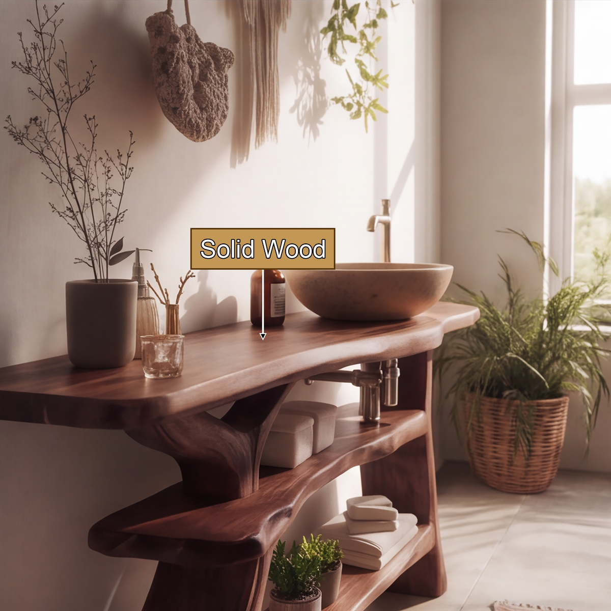 Rustic Solid Wood Freestanding Bathroom Vanity with Shelves - Timberustic Freestanding Bathroom Vanity with Shelves