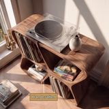 Harmona Sculpted Solid Wood Record Player Stand With Storage - Timberustic Record Player Stand With Storage