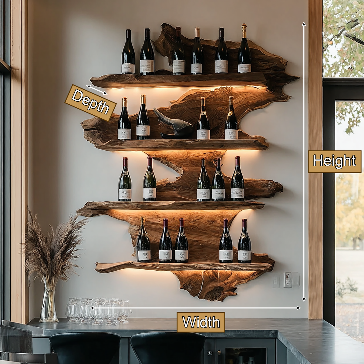 Vineflow Live Edge Floating Wine Rack Holder - Timberustic Wine Rack