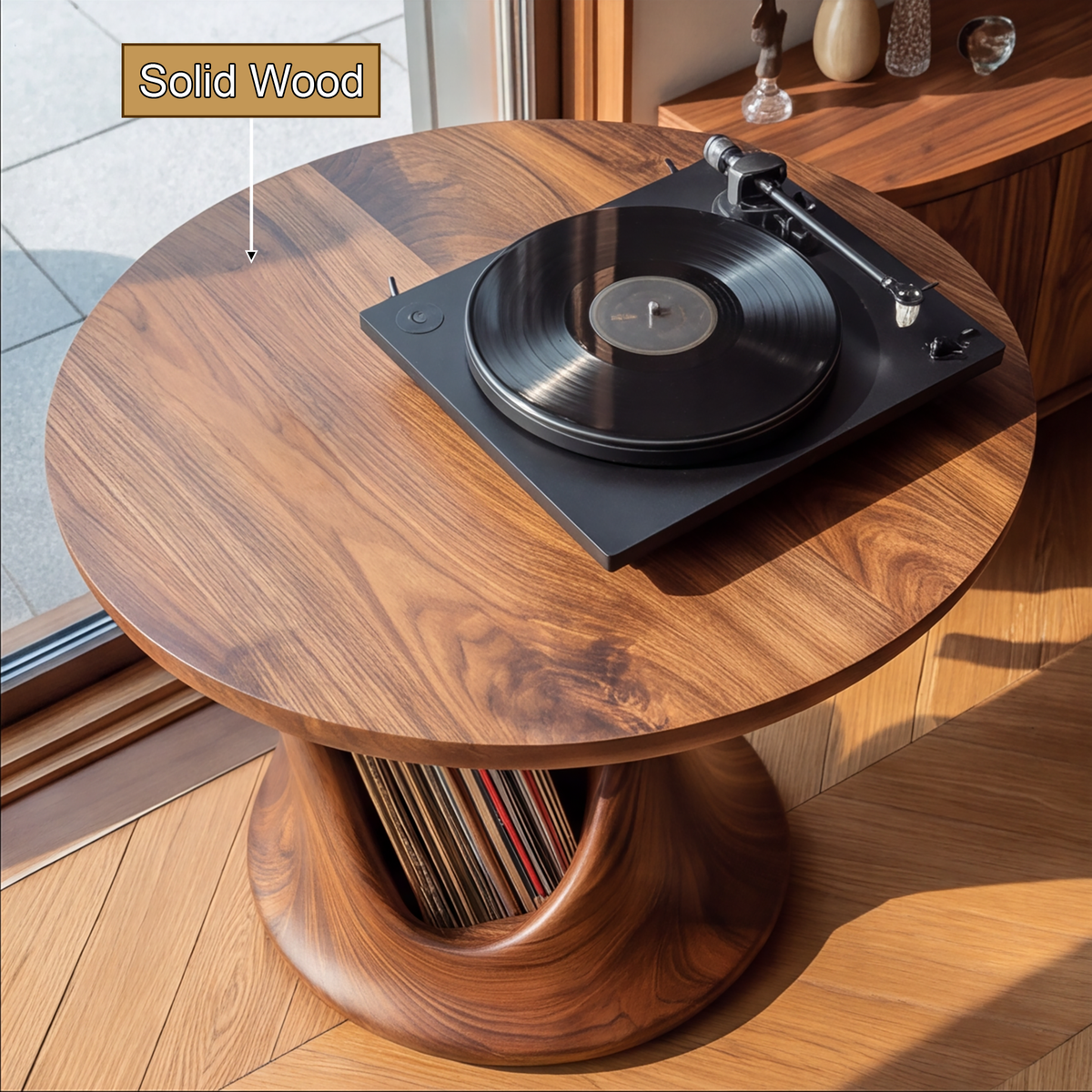Arborea Treeform Sculpted Solid Wood Record Player Stand - Timberustic Record Player Stand With Storage